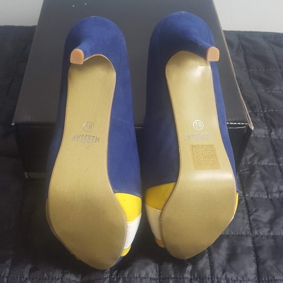 Herstar Yellow and Blue Sports Themed Platform Pump size 8 - Picture 4 of 4